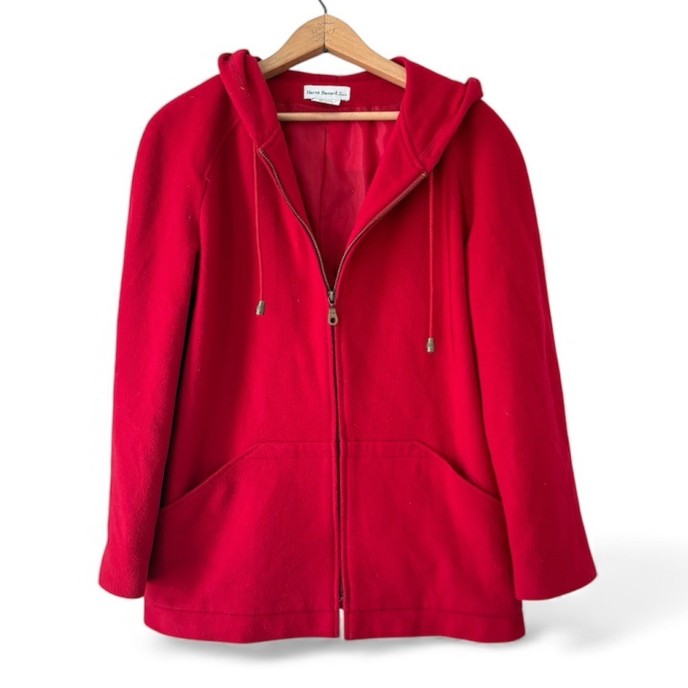 Harve Bernard Sport Red Hooded Jacket Wool - Cashmere Blend Size 6